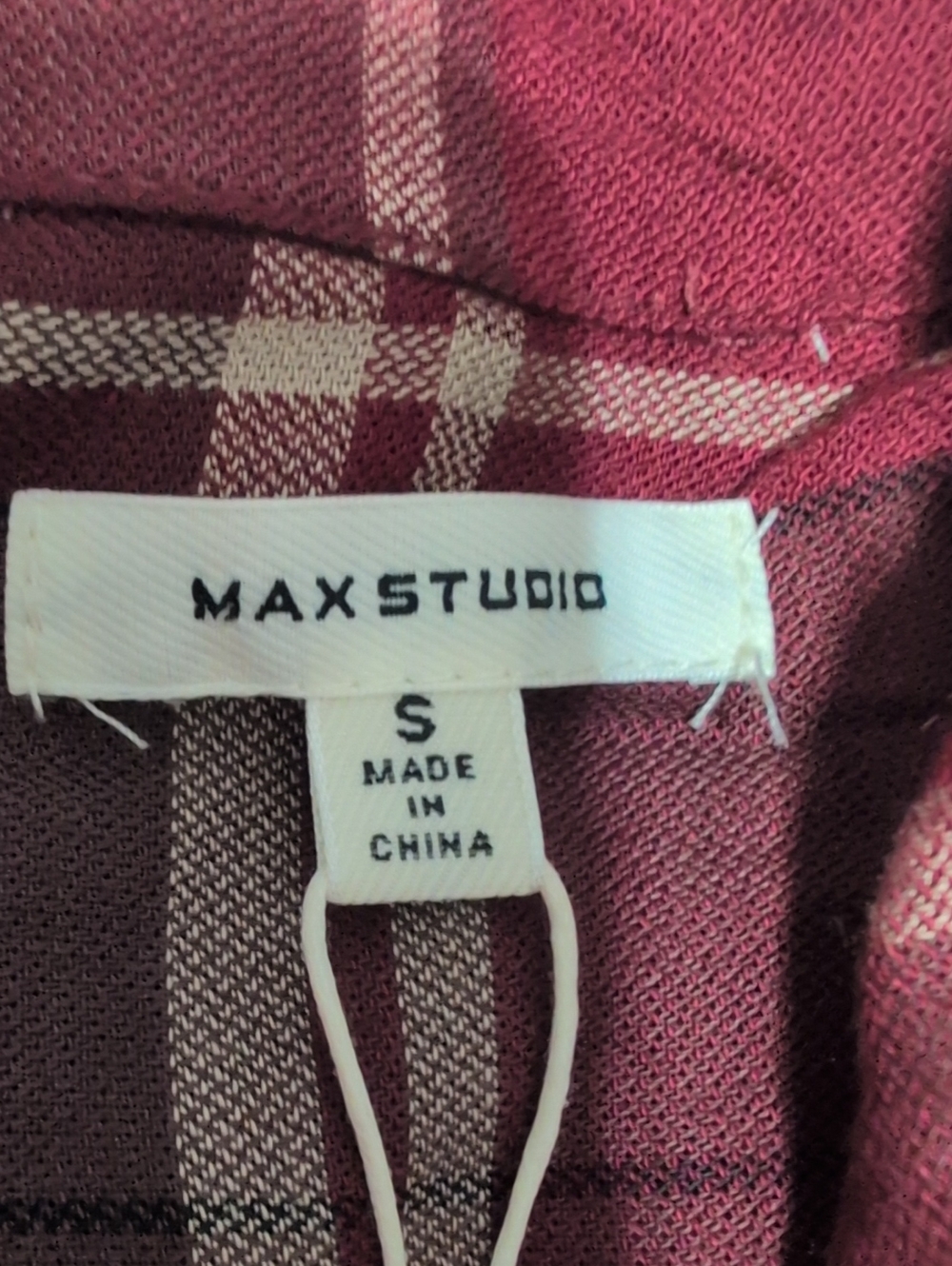 Max Studio Burgundy and Cream Plaid Shirt NWT Business Casual